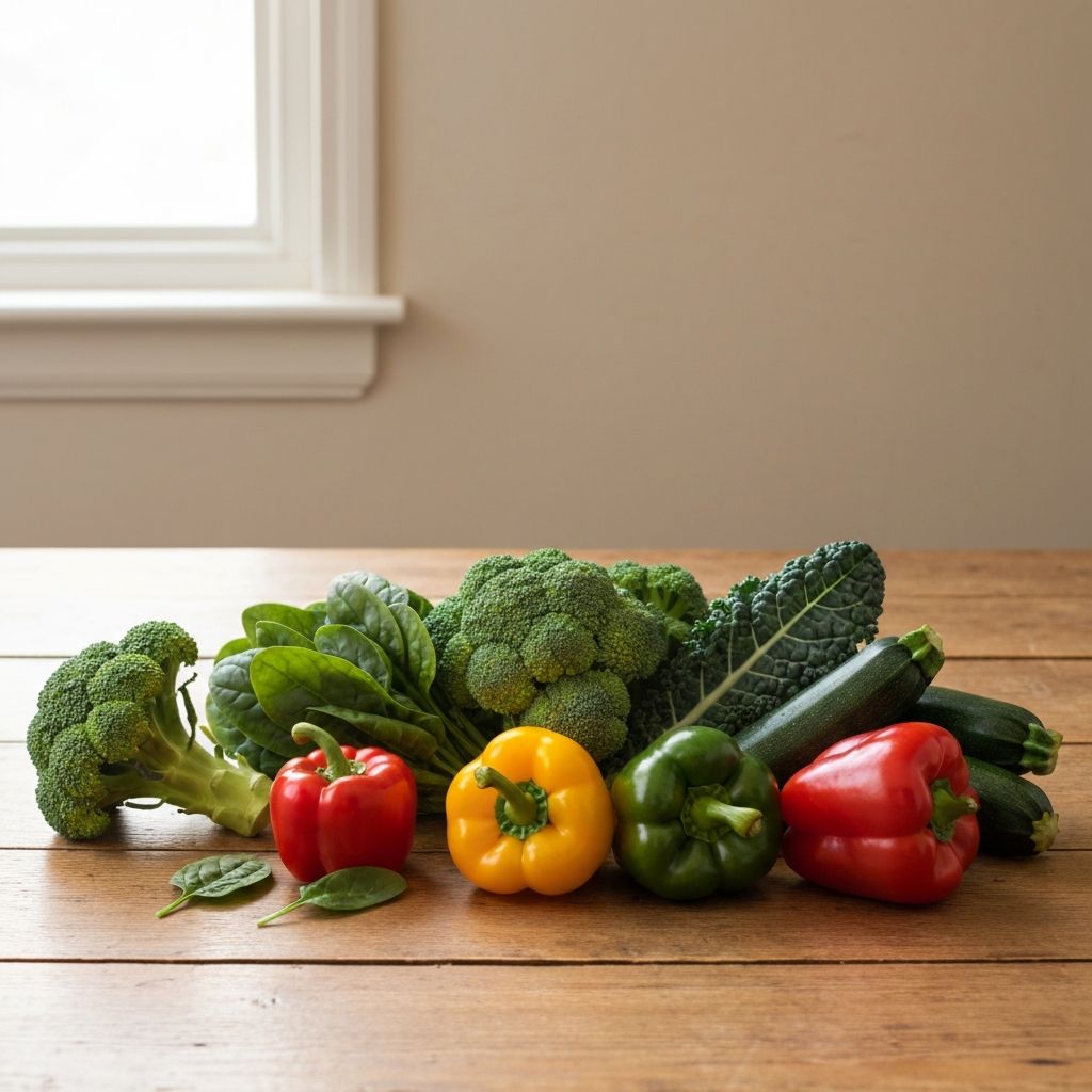 Tuoreita kasviksia puisella pöydällä